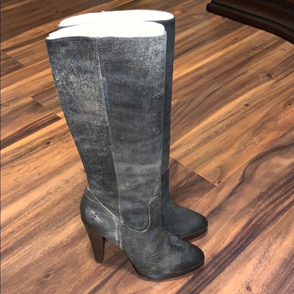 Women's Gray Suede Knee-High Heeled Boots